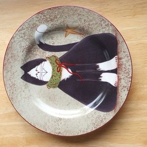 Sakura Christmas Cats Fiddlestix Set of Four (4) Stoneware Salad  Dessert plates